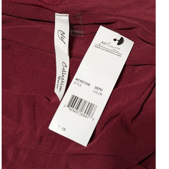 Ny Collection Burgundy Short Flutter Sleeve V-Neck Midi Dress Plus Size 1X - Picture 8 of 12